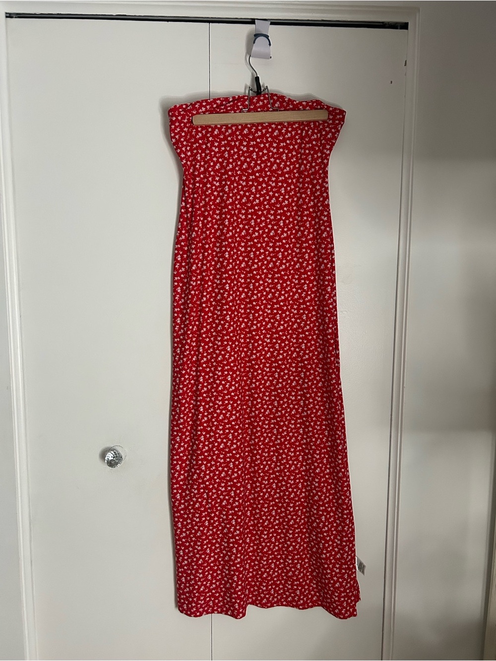 Red Strapless Floral Maxi Dress with build in bra- Women's Summer Dress